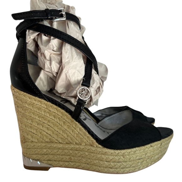 EUC Sam Edelman Black Suede Wedge Sandals Sz 8.5 M - Picture 1 of 8